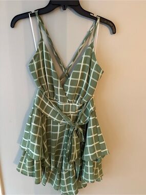 Green Plaid Ruffle Tie-Waist Romper